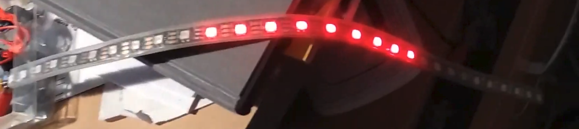 An LED stripe where the outer LEDs are turned off and the middle LEDs shine red.